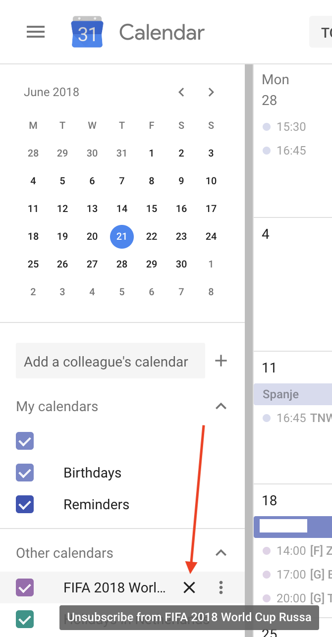 Screenshot Google Calendar
